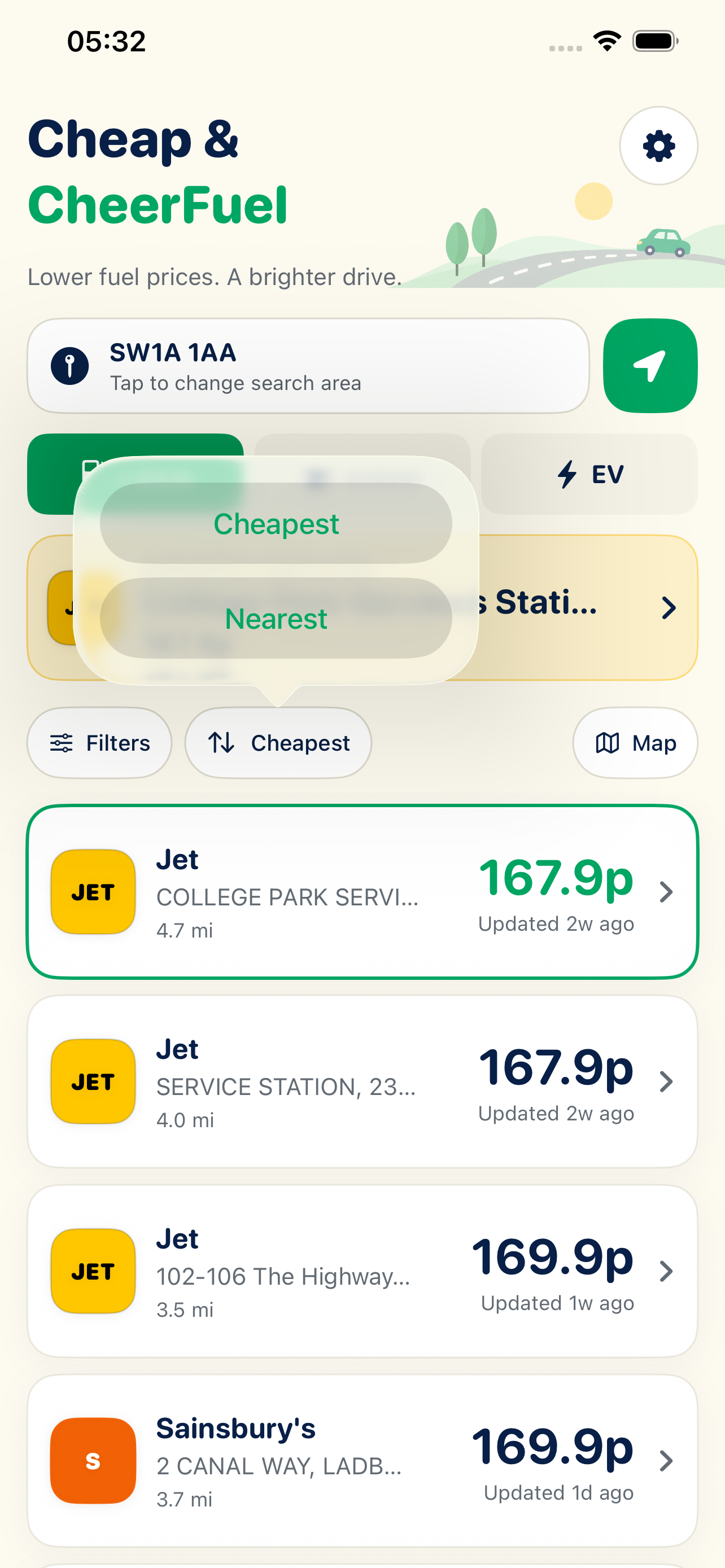 Cheapest or nearest sorting